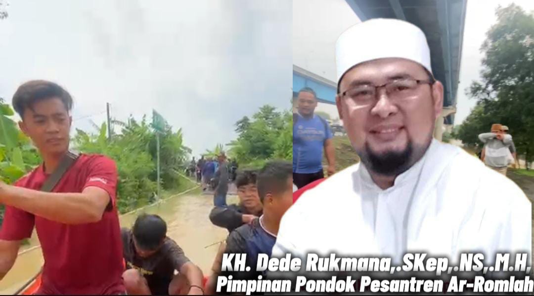 Pondok Pesantren Ar-Romlah Kp. Patola Tebar Kepedulian, K.H. Dede Rukmana Pimpin Penyaluran Makanan untuk Korban Banjir